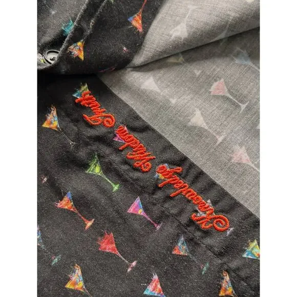 ROBERT GRAHAM BLACK NEON MARTINI PRINT S/S STRETCH SHIRT ROLL CUFF SZ S
